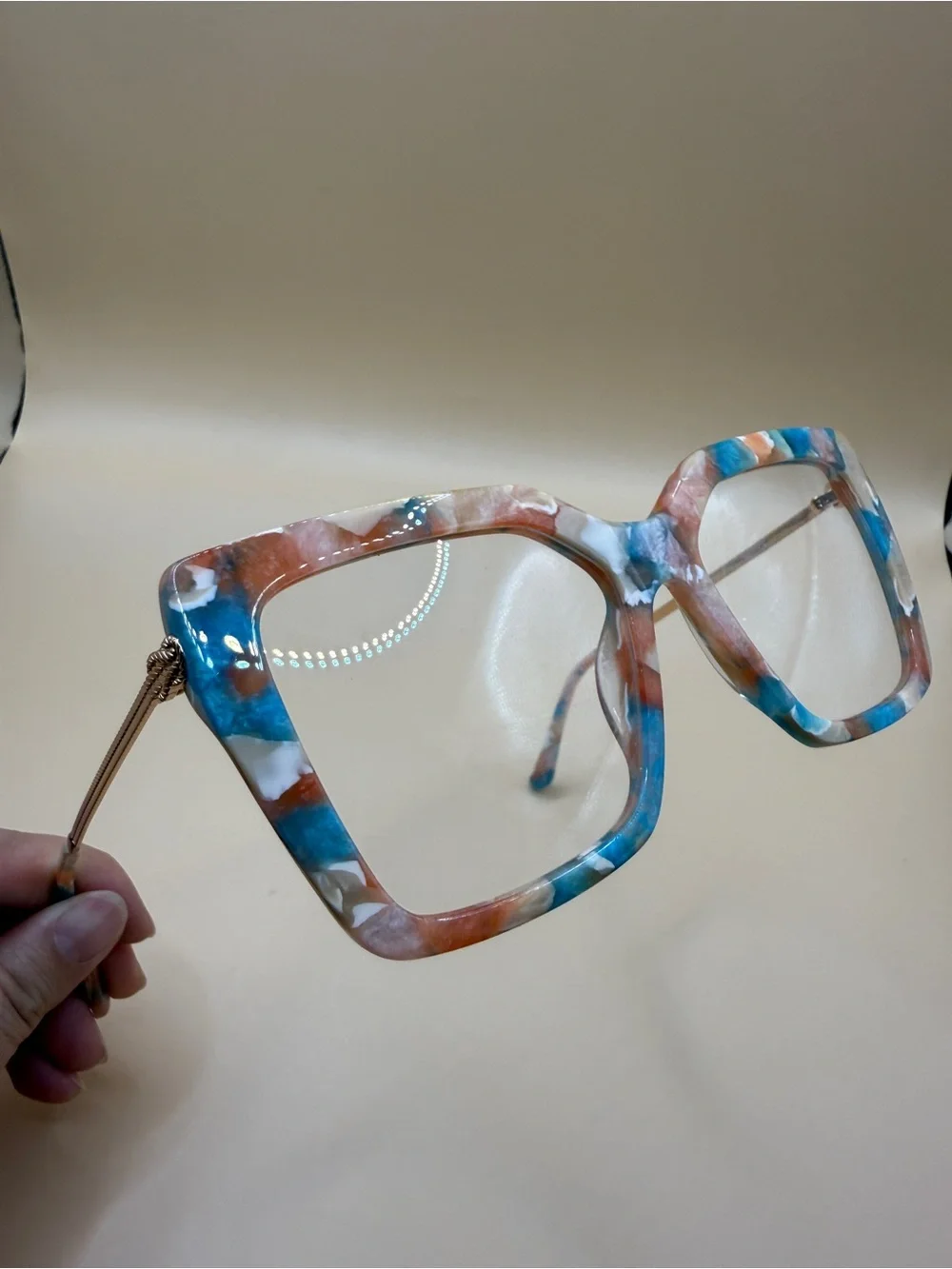 Vooglam Colorful Square Frame Fashion Glasses - Blue & Brown, No prescription